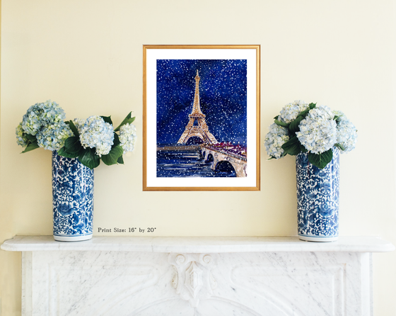 Print of "Snowy Eiffel Tower"