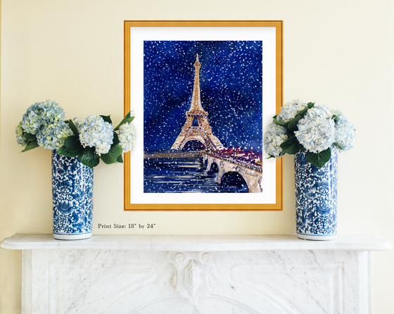 Print of "Snowy Eiffel Tower"